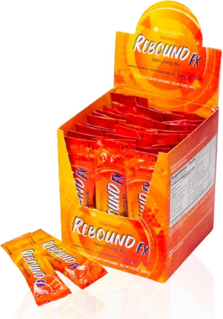 Youngevity Rebound FXTM Citrus Punch On-The-Go Stick Packs - 30 Count Box - Sports Energy Drink med vitaminer, aminosyror och elektrolyter - Naturkoffein - Stöder Hydration och återhämtning