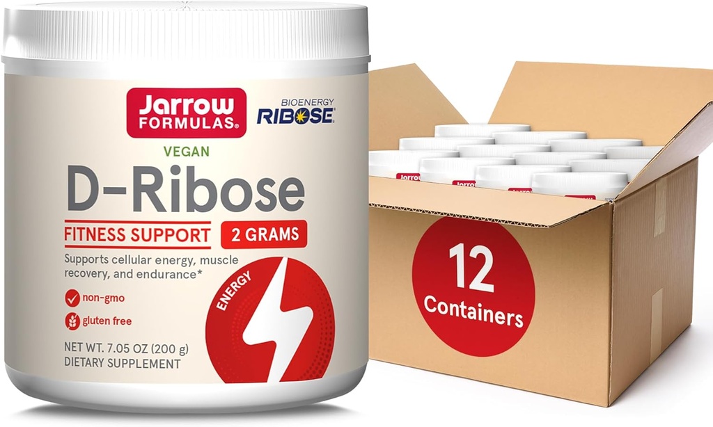 Jarow Formula D-Ribose Powder - 200g - Ravintolisä tukee lihasten Recovery, energia & kestävyys - 100% Pure - Vegan - ei-GMO - Noin 90 tarjoilua, pakkaus 12