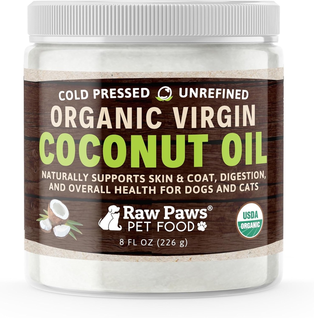 Raw Tassut Organic Virgin Coconut Oil for Dogs & Cats, 8-oz - Tukee Immunomy System, Digestion, Oral Health, Kilpirauhasen - Kaikki Natural Allergia Relief for Dogs - Hairball Relief