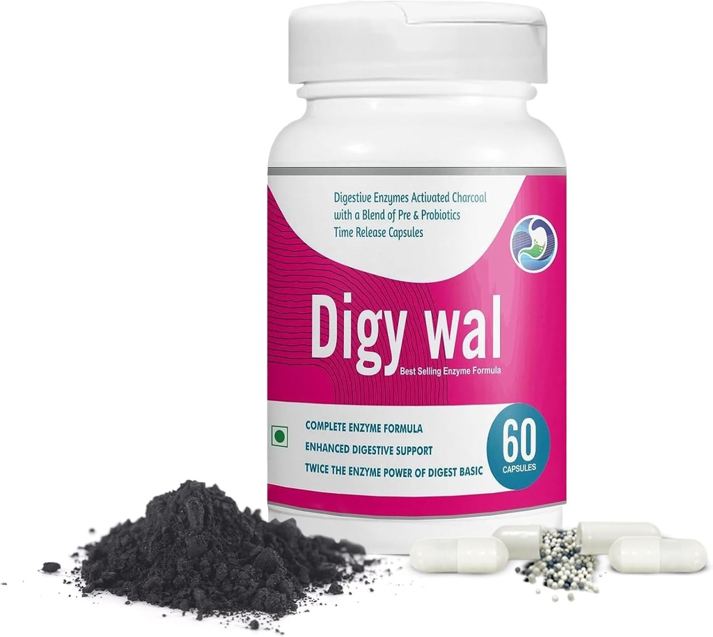 Digestive Enzyme Capsules (60 Count) - Aktiverade kol Digestive Enzymer med probiotika och prebiotika - immunitetstillägg för matsmältningshälsa - Probiotiska kapslar för förbättrad energi och humör