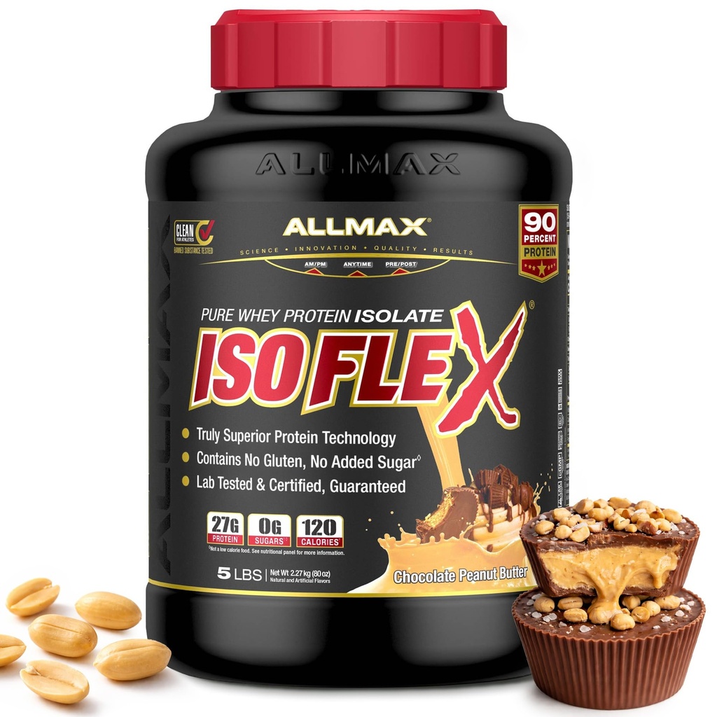 ALLMAX Nutrition - ISOFLEX Heraproteiinijauhe, heraproteiini-isolaatti, 27g proteiinia, suklaamaapähkinävoi, 5 punta