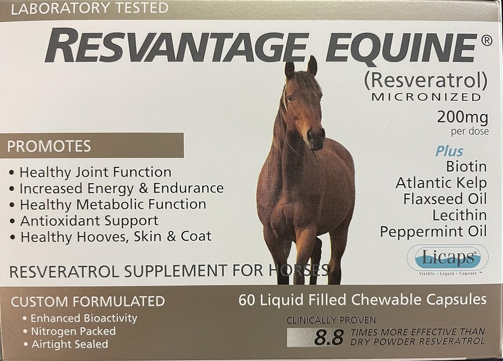 Equine Supplement 60 pureskeltava resveratrol neste täytettyjä kapseleita hevosille