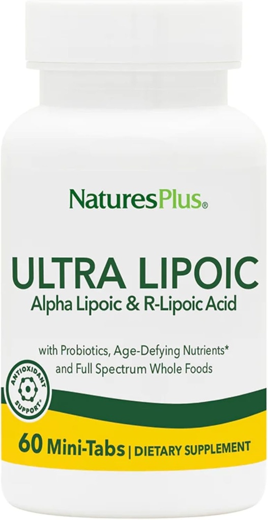 Natures Plus Ultra Lipoic - 60 Bi-Layered Mini-Tabs - stöder gratis radikala försvar med probiotika, näringsämnen och hela matkoncentrat - Glutenfri - 30 portioner