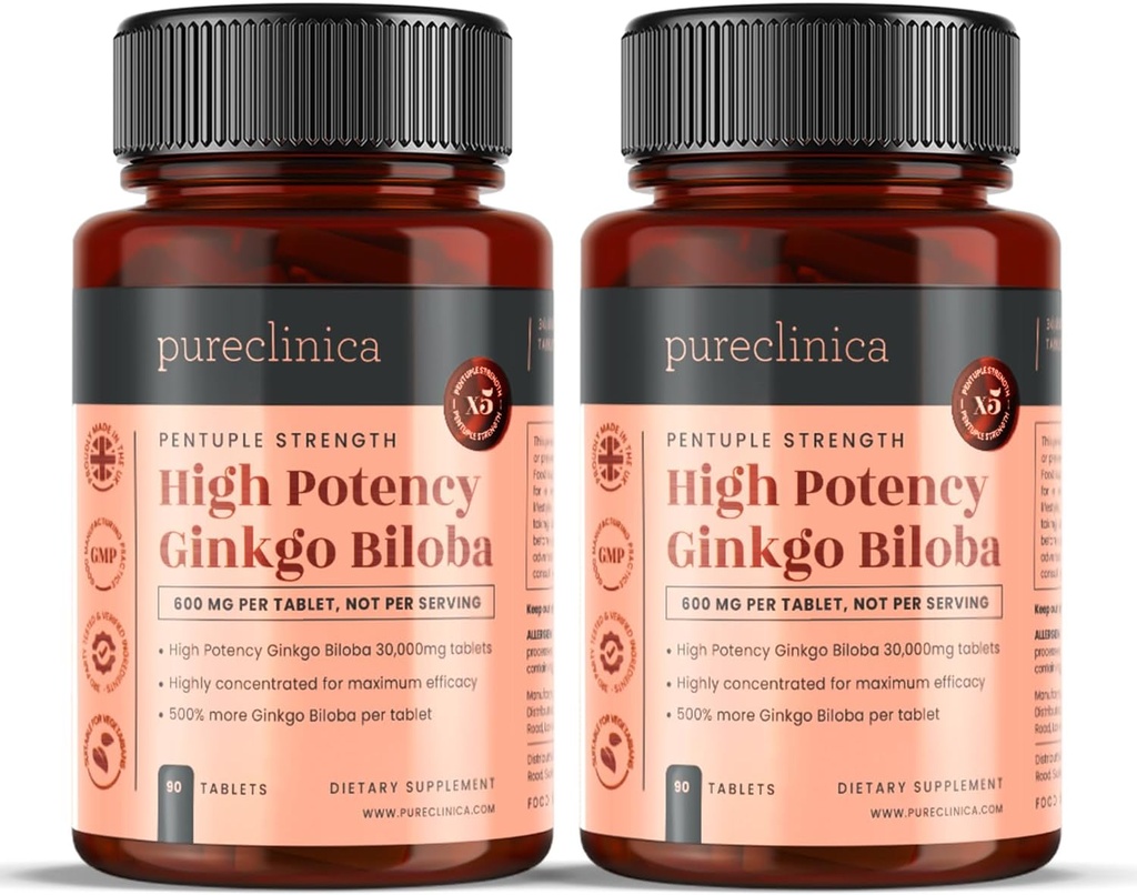 Pureclinica High Potency Ginkgo Biloba 30 000 mg x 180 tablettia (2 pullot 90) - 6 kuukautta toimitus - 5 Kertaa vahvuus Kilpailija tuotteita