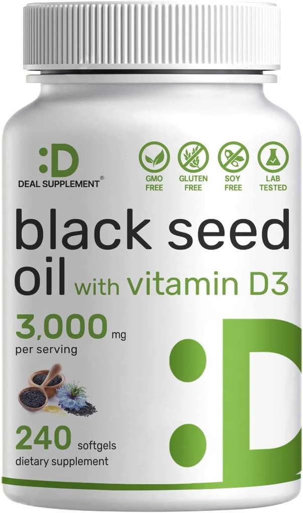 DEAL Liitteeseen Musta siemenöljy, 240 Softgels . Kylmäpuristettu Nigella Sativa. Luonnollisesti toistuva Thymokinoni (TQ) .