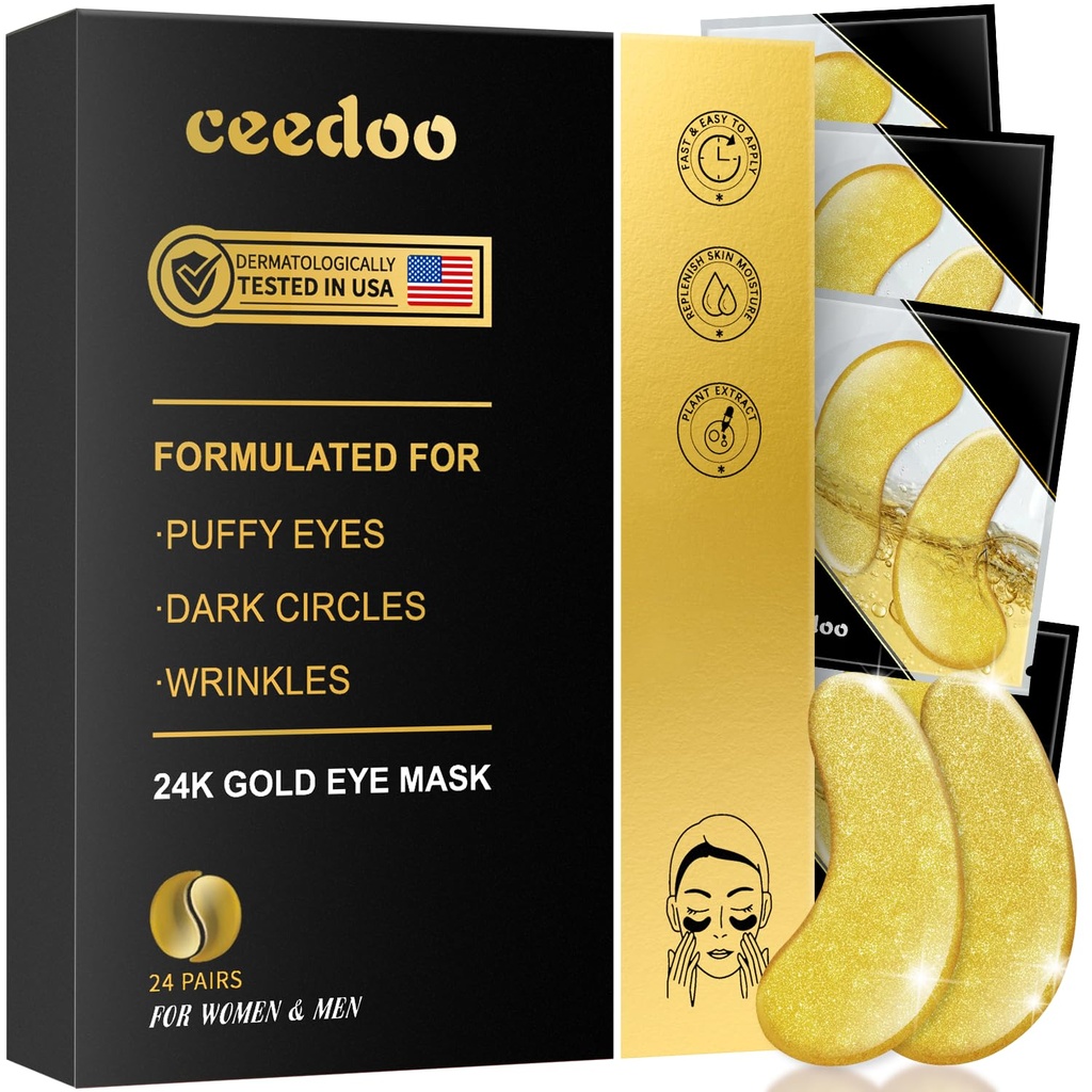 Under Eye Patches - 24 paria Kulta alla silmämaski Puffy silmät, tummat ympyrät, silmäpussit, rypyt, Kollageeni silmä geelit nuorentava hoito, lahjat naisille