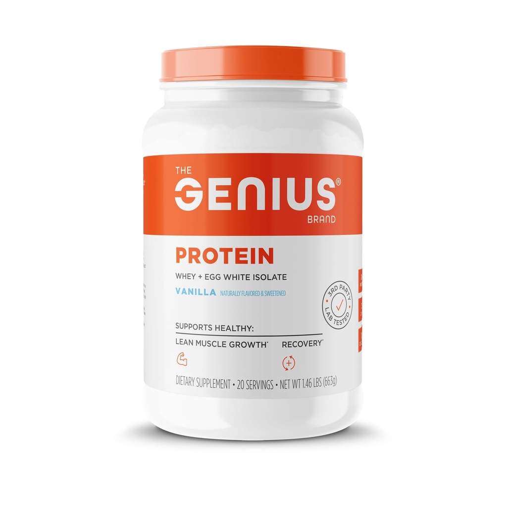Genius Protein Powder, Vanilla - Dual Protein Blend kanssa parannettu Whey Isolate & Natural Egg White varten Lean Muscle Building for Men & Women - Grass-Fed Pre & Post harjoitus Aterian korvaaminen Shake