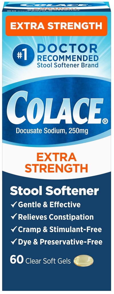 Colace Extra Strength Jakkara Softener hellätehoinen Ummetus Relief, #1 Tohtori Suositeltava Jakkara Softener Brand, 250 mg Docusate Capsules, 60 Count (Pack of 1)