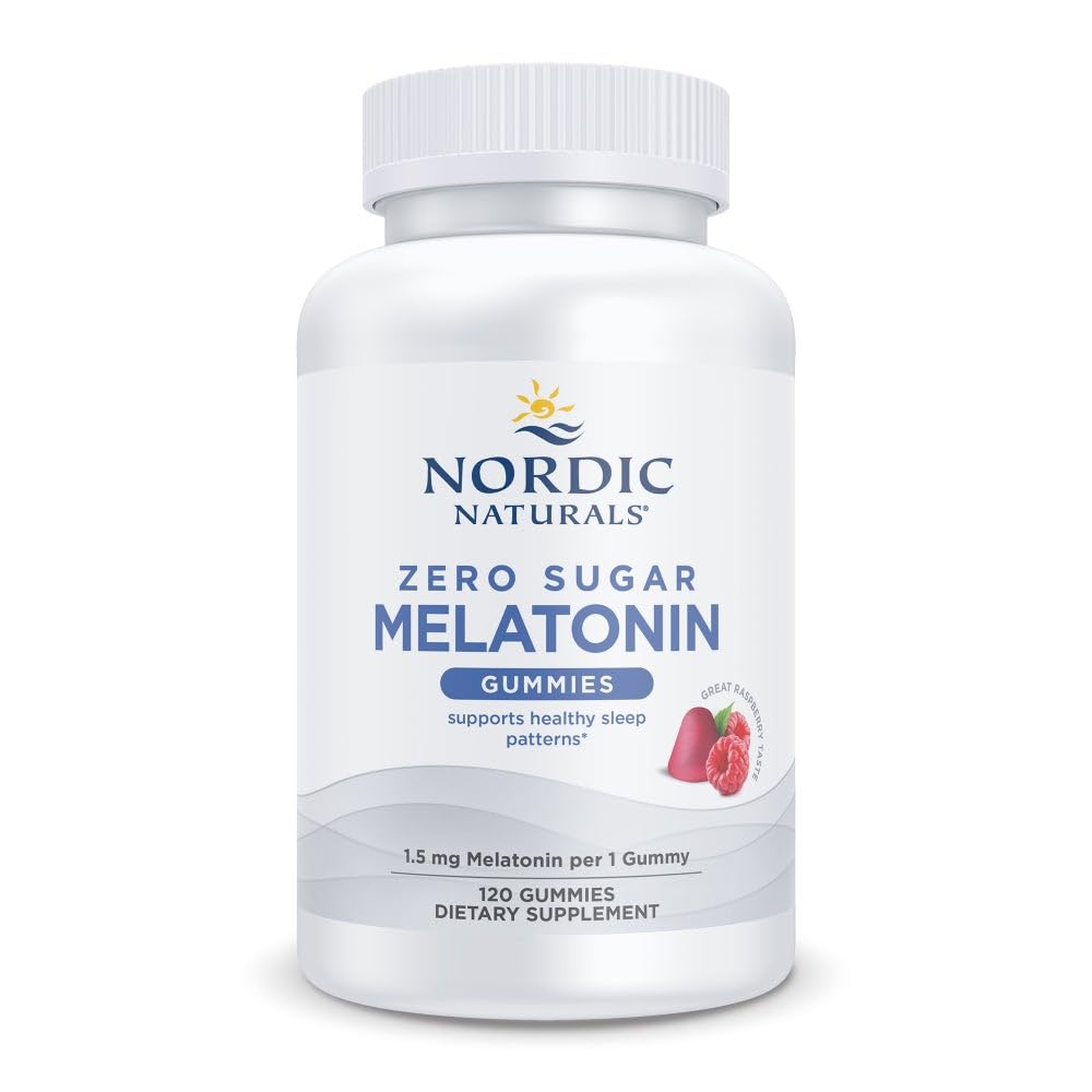 Nordic Naturals Zero Sokeria Melatoniini Gummies, Vadelma - 120 Gummies - 1,5 mg Melatoniini - Suuri maku - levollinen uni, antioksidantti tuki - ei-GMO, Vegan - 120 Tarjoilut
