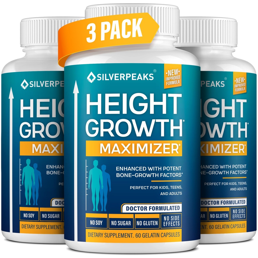 SILVERPEAKS Growth Capsules to Grow Taller - Height Growth Maximizer with Calcium for Bone Strength - Made in USA - Natural Get Taller Supplement - Free of Growth Hormone - Pack med 3