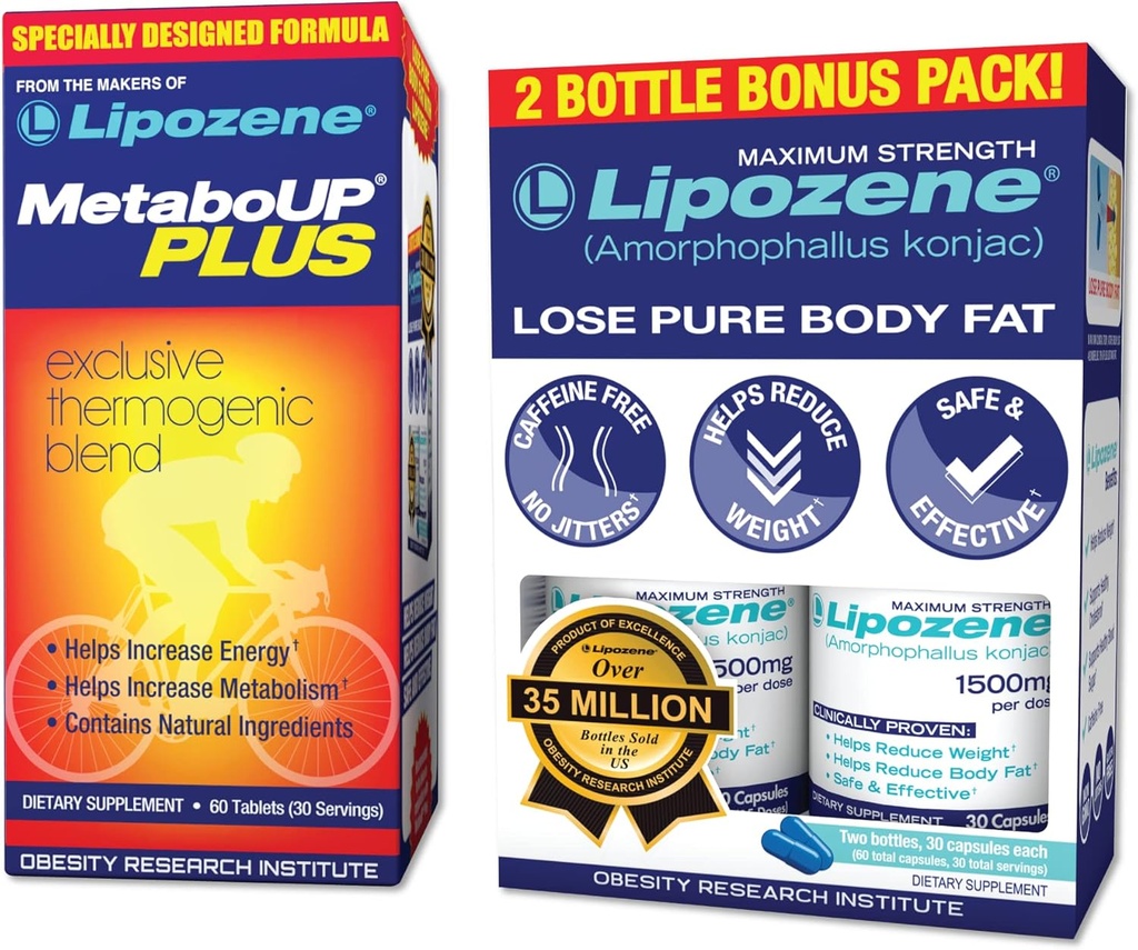 Lipozene Weight Loss Pills Double Pack och MetaboUp Plus Thermogenic Supplement - Appetite Suppressant