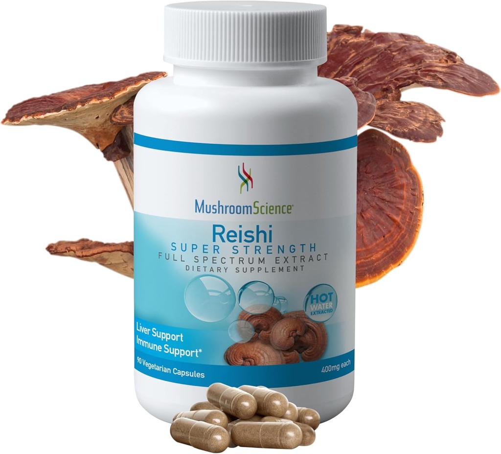 Sienitiede Reishi Sieni Kapselit, Super Strength Full Spectrum Extract, Natural Sienentä täydentää aikuisille, Kuuma vesi uutteita sieniä, terveystuki, kasvissyöjä, 400MG, 90 CT