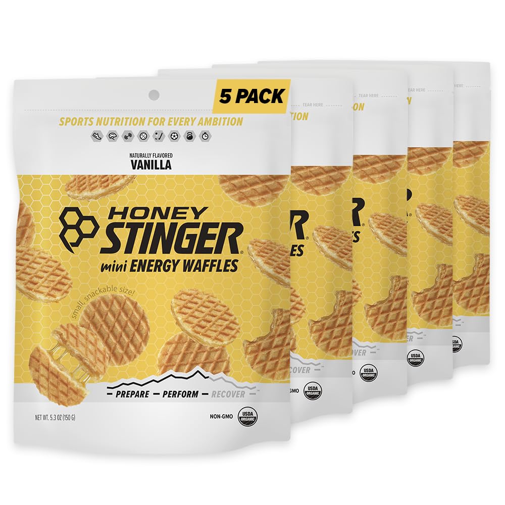 Honey Stinger Organic Mini Vanilla vohvelit, Energy Stroopwafel kuntoiluun, Endurance and Performance, Sports Nutrition for Home & Gym, Pre and Post Treen, 5 laukkua, 26.5 Ounce