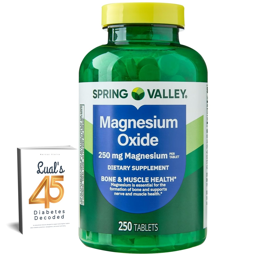 Spring Valley Magnesium 250mg 250 Count, Bone & Muscle Health, paras magnesium Supplement for Women, ravintolisä Bundle kanssa Lualin 45 Diabetes Dekoodattu