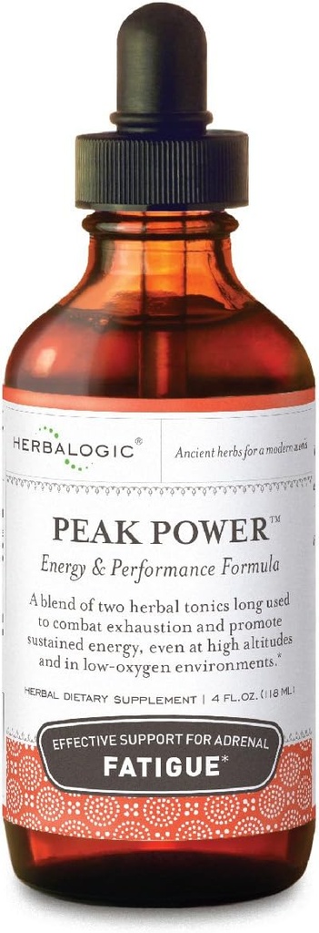 Herbaloginen - Peak Power Nestemäinen Herb Drops - Stimulant-free Natural Energy Formula torjumaan lisämunuaisen väsymys & parantaa fyysistä kestävyyttä - sisältää American Ginseng & Astragalus - 4 Fl. Oz.