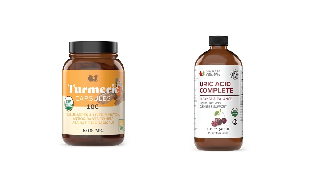 Complete Natural Products Turmeric 100 kapselit & virtsahappo Complete 16oz Bundle