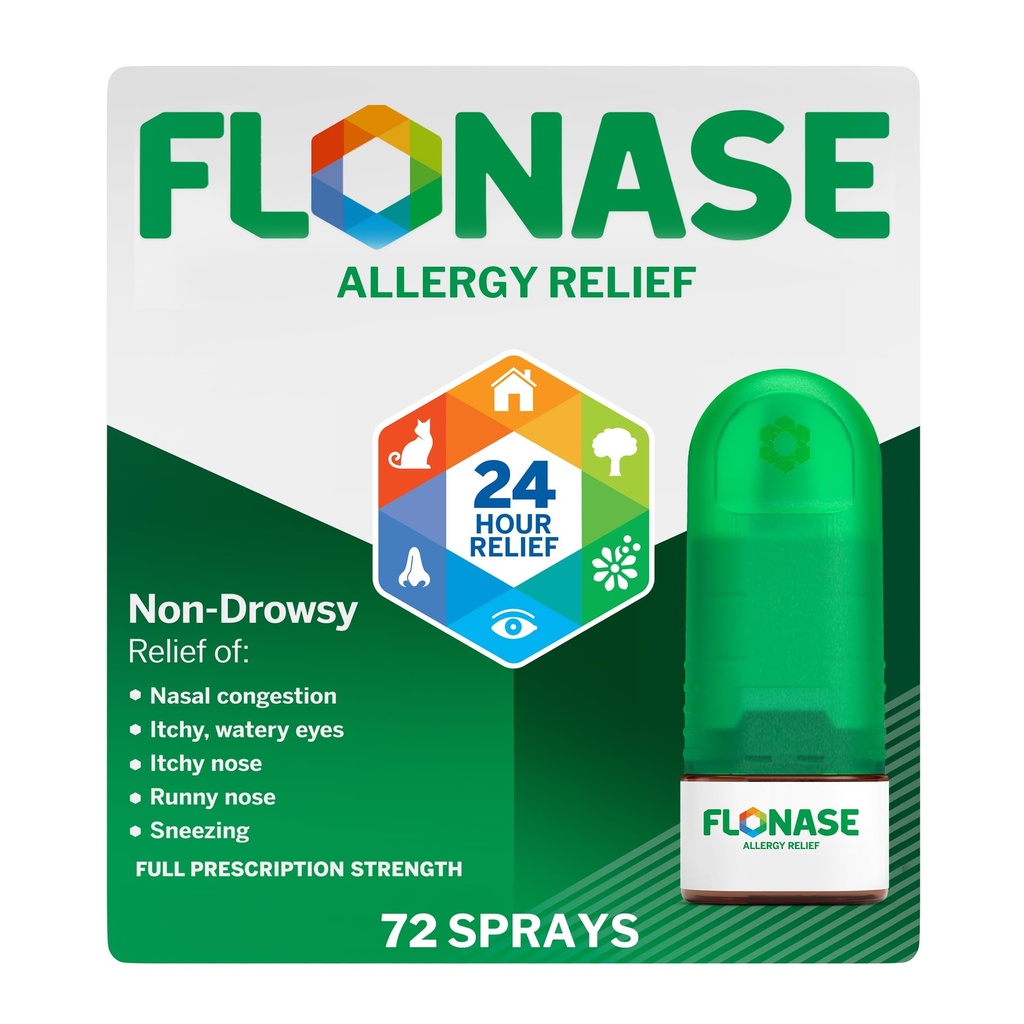 Flonase Allergia Relief Nenän sumutus, 24 tuntia ei unelias Allergia Lääketiede, Metred Nasal Spray - 72 Sprays - Fall and Seasonal Allergia Relief
