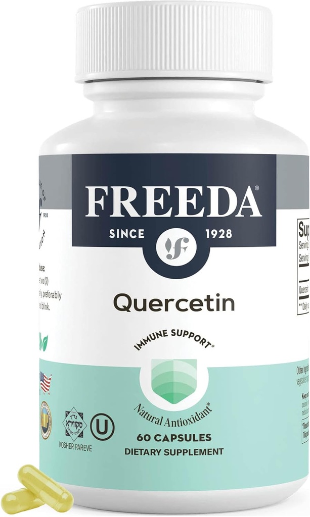 FREEDA Quercetin 500mg - Pure Quercetin Supplement for Histamine & Immune Support, Heart Health & Antioxidant Benefits - Gluten Free, Vegan Health Supplement för vuxna Kosher Certified (60 kapslar)