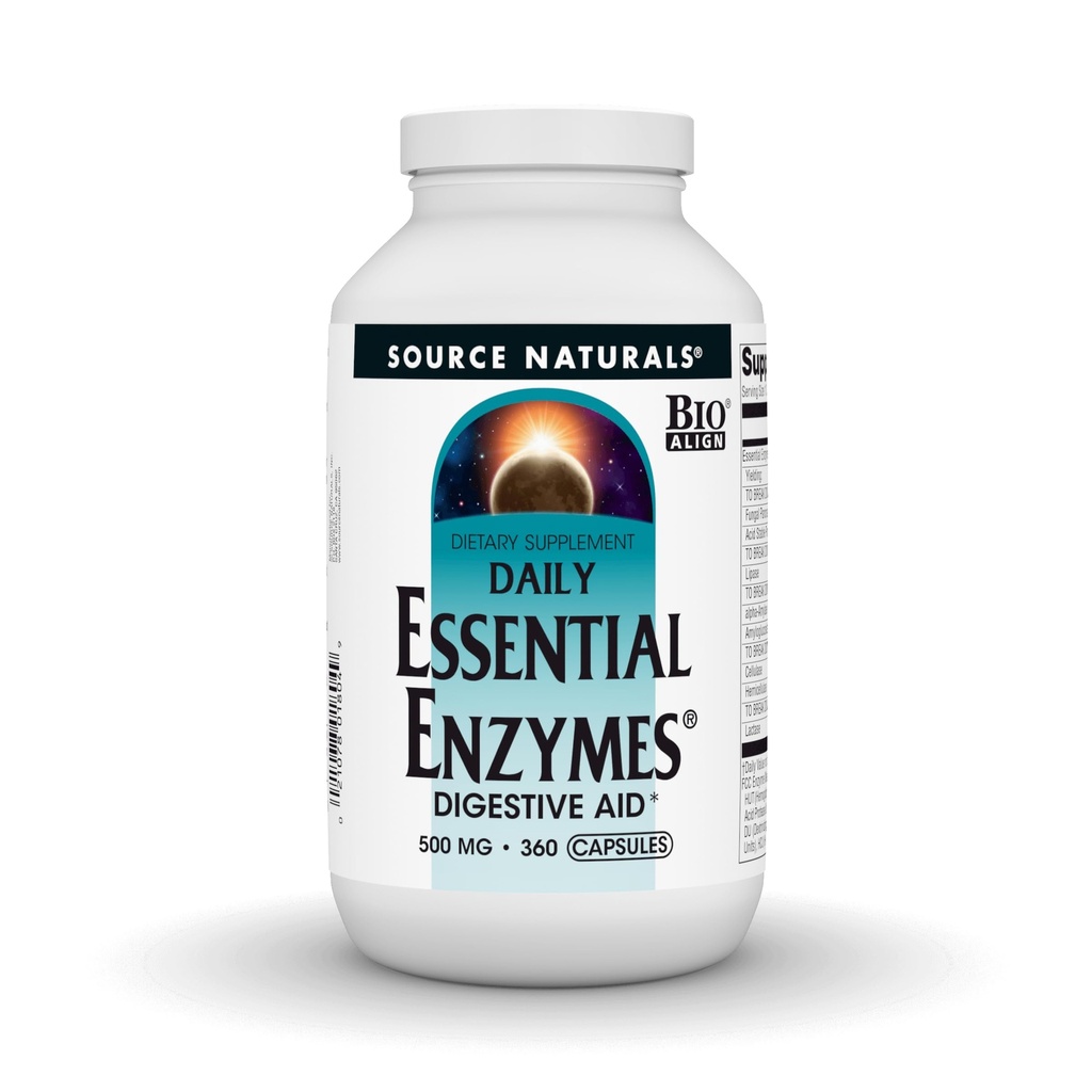 Källa Naturals Essential Enzymes 500mg, Bio-Aligned Multiple Enzyme Supplement Herbal Defense for Digestion, Gas, Constipation & Bloating Relief - Digestive Aid * - 360 Capsules, 360 Servings