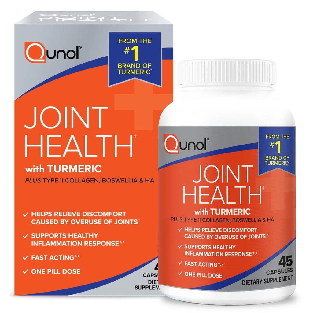 Qunol 5-in-1 Joint Support Supplement, Fast Acting, Yksi pilleriannos, Tuki terve tulehdusvaste & epämukavuus aiheuttama ylikäyttö nivelet, Vaihtoehto Glukosamiini Chondroitin MSM, 45