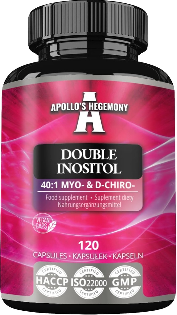 APOLLO'S HEGEMONY Double Inositol 120 Vegaanikapselit - Myo-Inositoli + D-Chiro-inositoli Optimal 40:1 suhde - 615 mg per kapseli - 4 kuukautta Supply - B8-vitamiinin täydentää