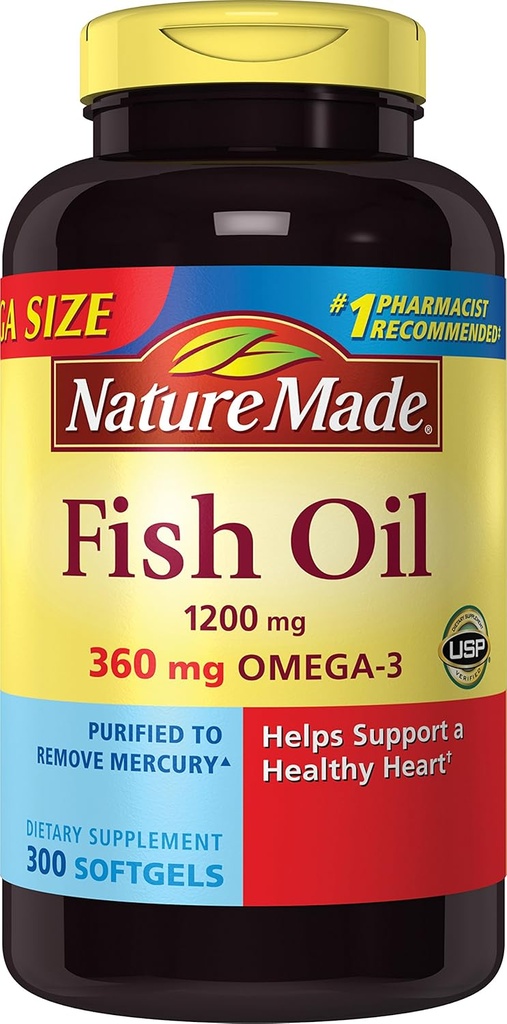 Nature Made 1200mg of Fish Oil, 2400 per Serving, 360 mg Omega-3, 300 Softgels, 300 Luku (Pack of 1)