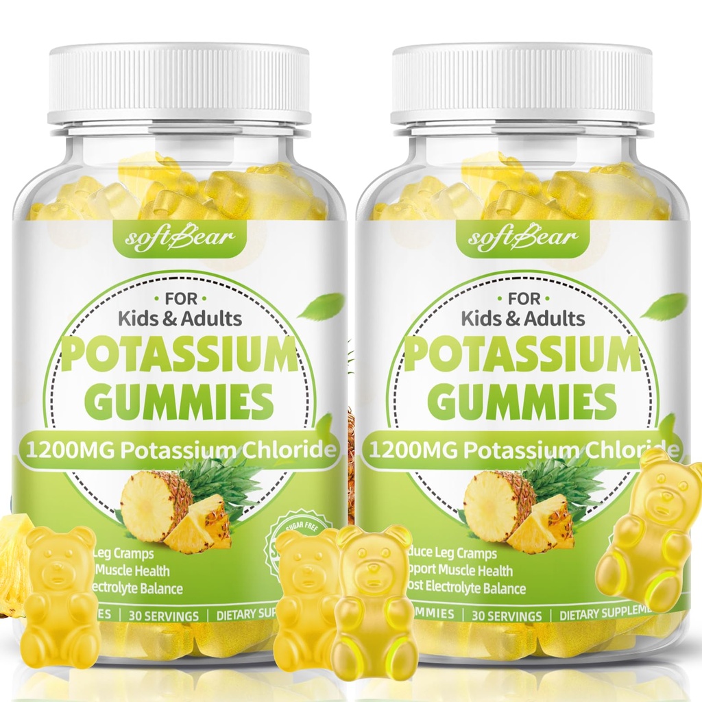 Softbear Potassium Chloride Gummies 1200mg, Sugar-Free Potassium Gummies för vuxna Support Leg Cramps High Potency Potassium Chloride Supplement, Pineapple Flavor 120 Count