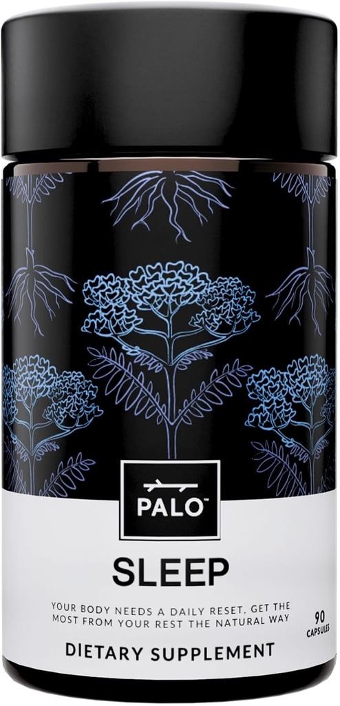 PALO Sleep & Stress Support Melatoniinin-vapaa vegaaninen täydentää luomuvalerian juuri, L-theaniini, magnesium, kamomilla, sitruuna Balm & Passionflower 90 kapselia