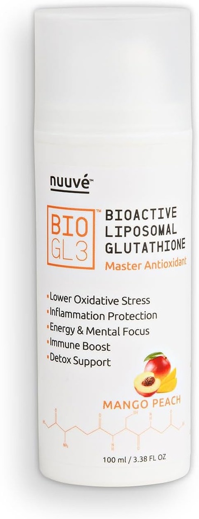 BIOGL3 Bioaktiivinen liposomaalinen Glutatione 446 mg. Ultra Potent Pure Patentoitu ilmaton Dispenser. Nopea imeytyminen, vähentää oksidatiivista stressiä ja tulehdusta. +Energy, Detox, Immuuni Boost, Focus