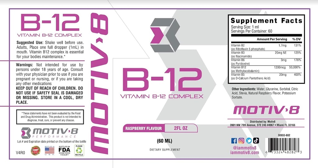 Motiv-8 Essentials B-12-vitamiinin tippa, sublinguaalinen, helppo ottaa nestemäinen täydentää, tukee silmien terveyttä, aivojen energia, hermosto, kognitio ja muisti (60 tarjoilut, vadelma)