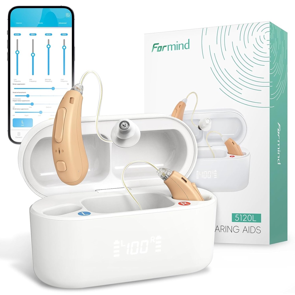 Formind Ladattavat kuulolaitteet senioreille - Advanced Receider-in-Canal (RIC) Design, 16-Channel Digital Sound, Noise-Cancelling, 2 tunnin nopea lataus 60-tunnin käyttöön, Superior Sound Quality