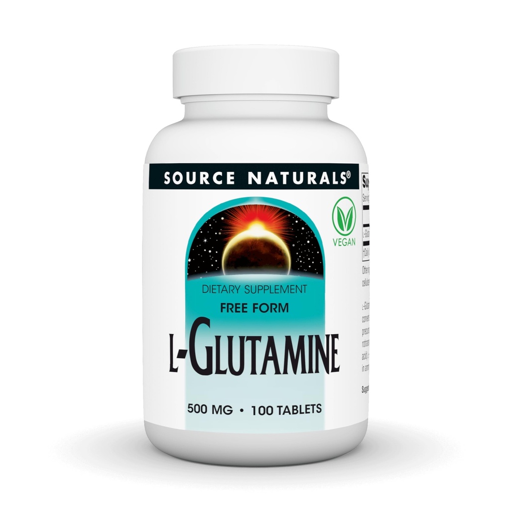 Source Naturals L-glutamine, vapaa muoto Aminohappo, joka tukee aineenvaihduntaenergiaa*, 500 mg - 100 tablettia