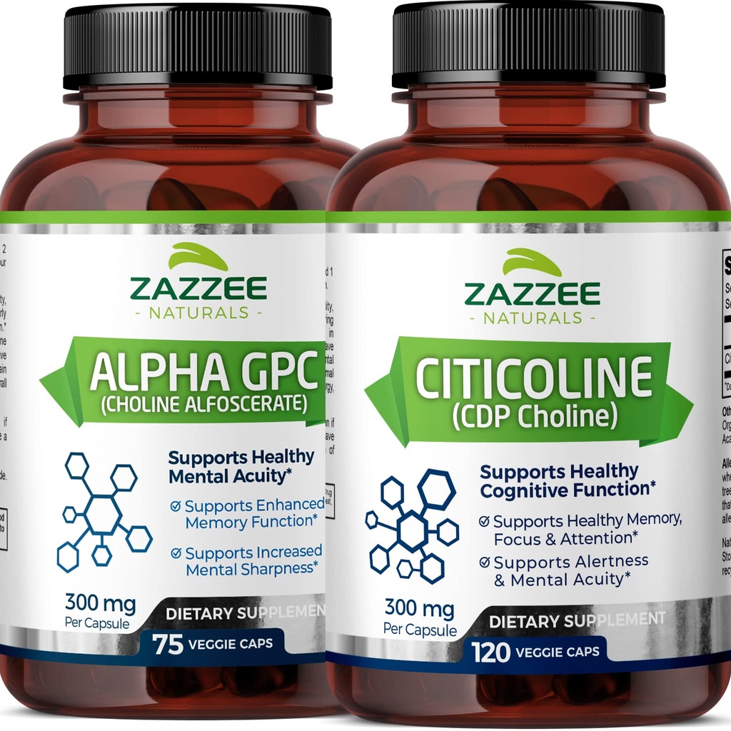 Zazzee Citicoline CDP Choline Capsules och Alpha GPC Choline Capsules