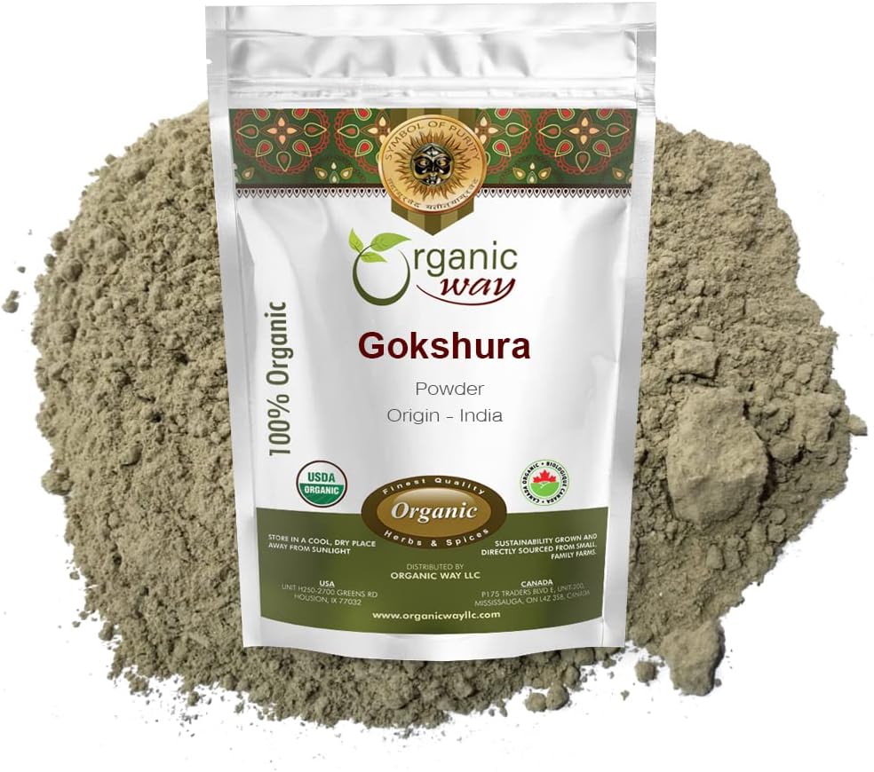 Organic Way Gokshura Powder (Tribulus Terrestris) - Organic & Kosher Certified | Raw, Vegan, Non GMO & Gluten Free | USDA Certified | Origin - Indien (1LBS / 16Oz)