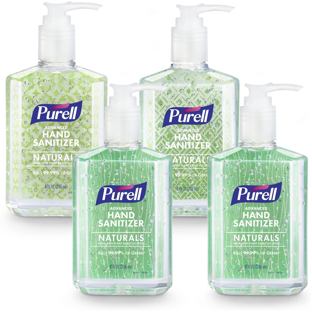 PURELL Advanced Hand Sanitizer Naturals kasvipohjainen alkoholi, Citrus Scent, 8 fl oz Pump pullo (Pack of 4) - 9626-06-ECDECO