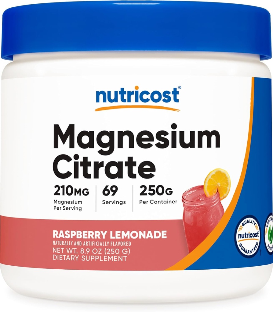 Nutricost Magnesiumsitraatin jauhe (vadelmasitruuna, 250 grammaa)