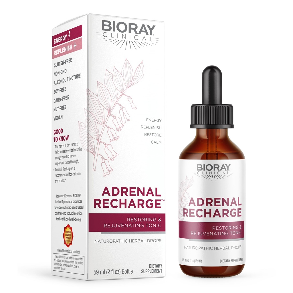 BIORAY Clinical Adrenal Recharge - 2 fl oz - Återställande och föryngrande alkoholtinktur - Icke-GMO, Vegan, Gluten Free