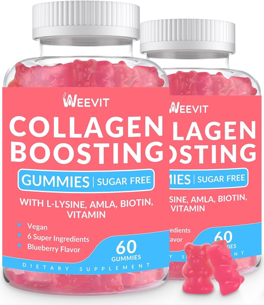 Collagen Boosting Gummies, Vegan Collagen Gummies för kvinnor med L-Lysine, Amla, Biotin, Vitamin C, A, E, Collagen Booster Gummies Supplement för hår hud naglar