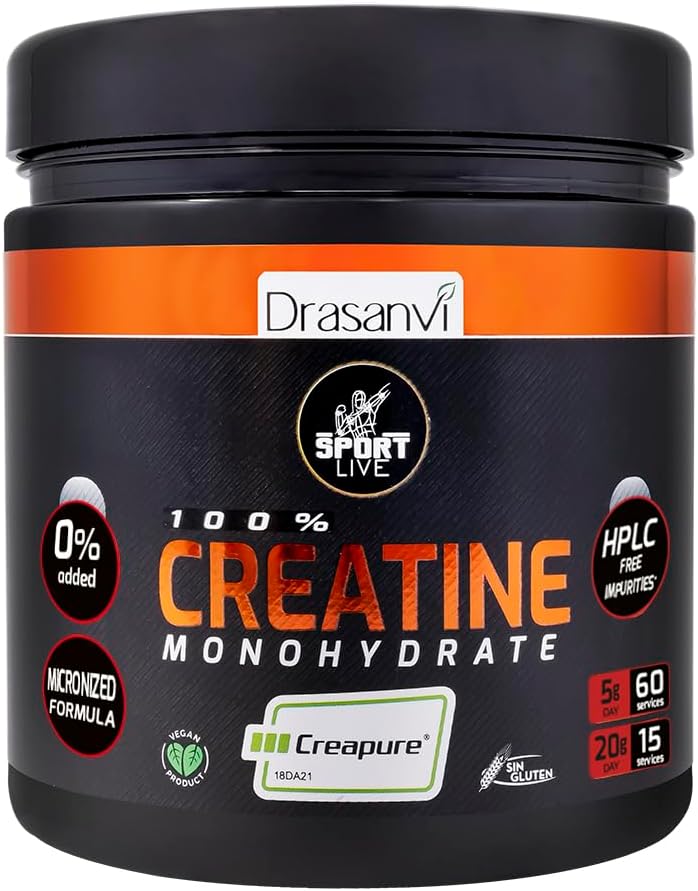 DRASANVI Sport Live 10.58 Ounce Creatiini Monohydraatti jauhe - vahvistaa ja lisää lihasten - ilman allergeenit - Neutraali maku - puhdas ja tehokas koostumus