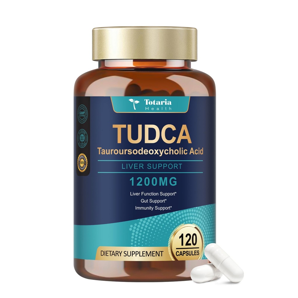 Totaria TUDCA Bile Salts 1200mg (Taurousodeoksikoolihappo), 120 kapselia, Ultra Strength Pure TUDCA Liver Suolistolisät, maksan ja sappirakon puhdistus ja korjaus, vegan