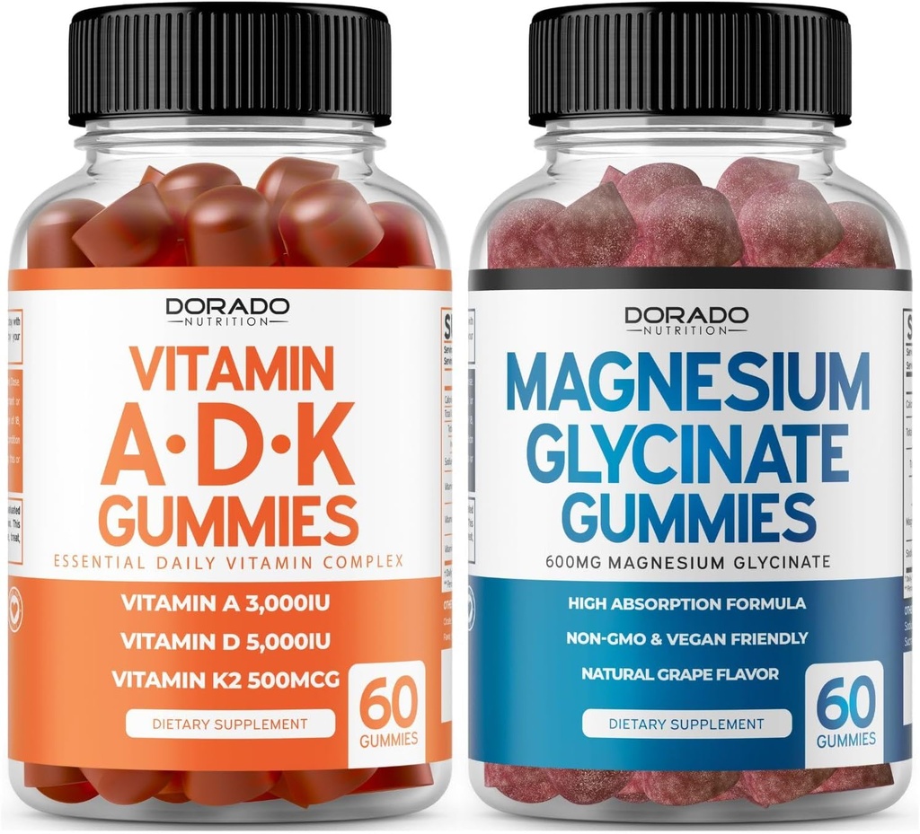 ADK Gummies D3-vitamiini K2 (60 kreivi) täydentää D & K-10 Vegan täydentää vadelma maku - Magnesium Glycinate (60 kreivi) - Glycinate Gummies aikuisille - Ei GMO, Vegan & Made in USA