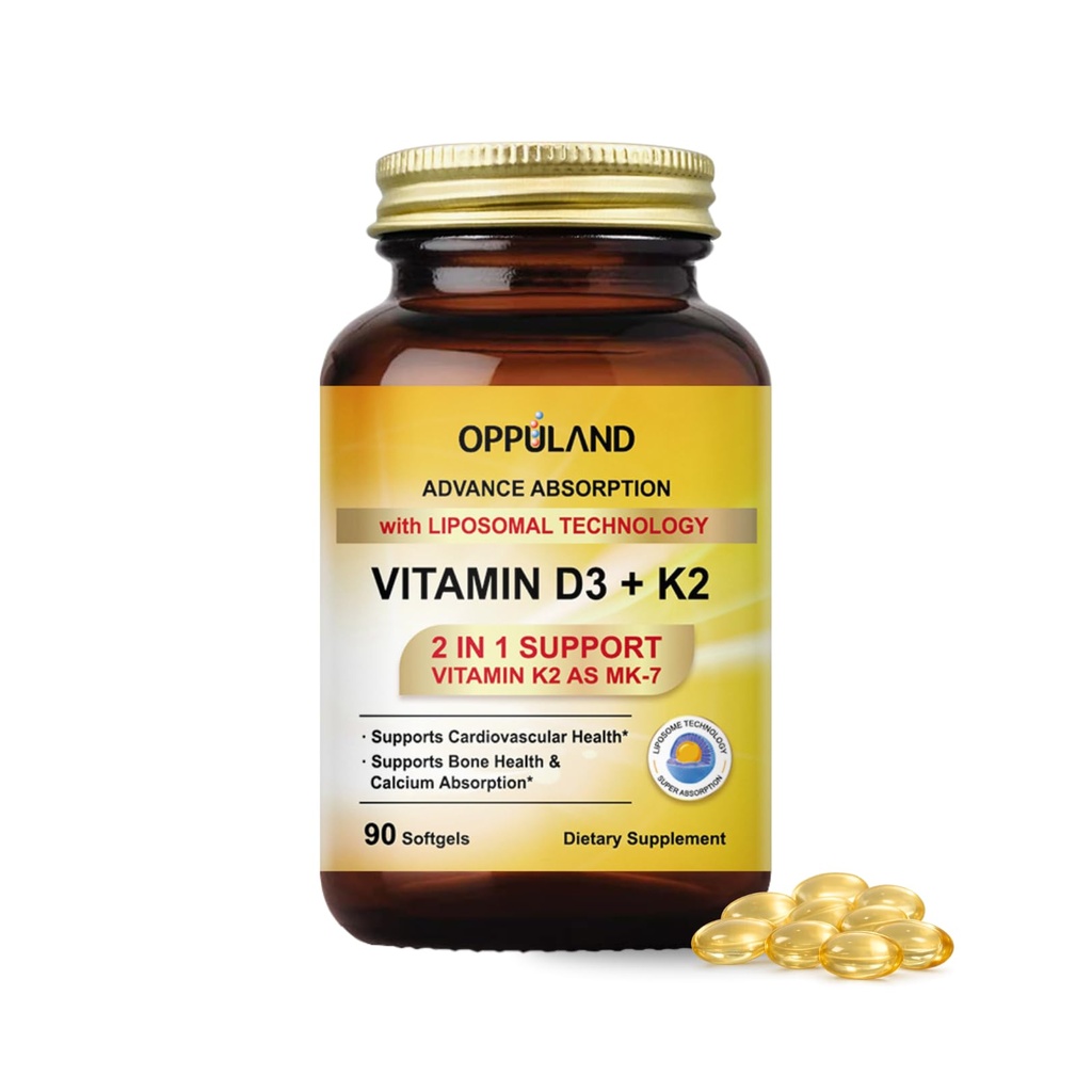 Vitamin D3 + K2 5000 IE - Liposomal Technology for Enhanced Absorption - MK-7 Vitamin K2 100mcg - Stöder Bone & Calcium Metabolism - D3K2 Supplement för Män & Kvinnor - 90 Softgels