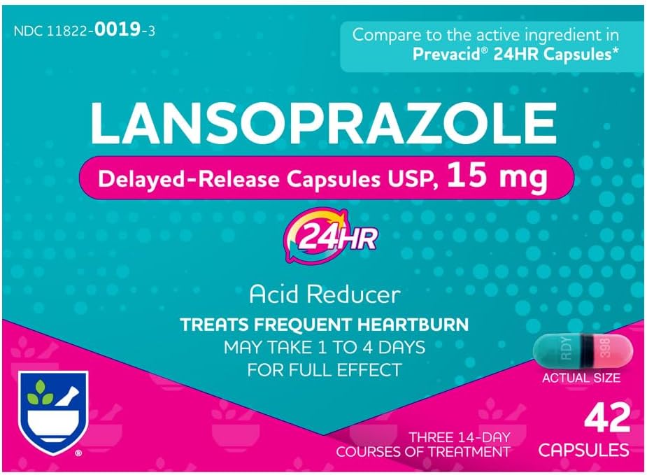 Rite Aid Lansoprazole 15mg - 42 kapslar, Acid Reducer Delayed Release Capsules USP, Heartburn Relief och Acid Reflux, Upp till 24 timmars lättnad