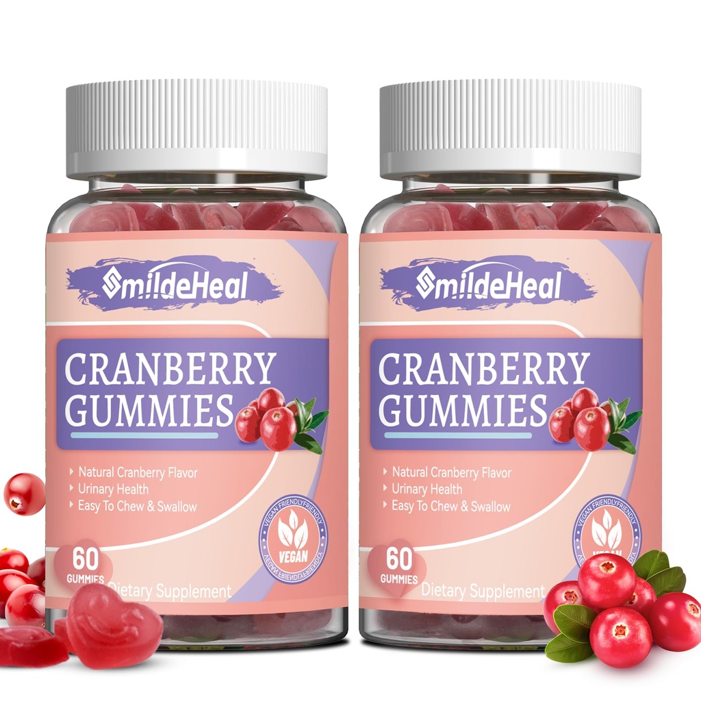 Cranberry Gummies 1000mg, Cranberry Supplements for Women, med D-Mannose 250mg, Womens Probiotic Gummies, Urinary Tract Health, Cranberry Flavor, NO GMO, 60 Count (Pack of 2)