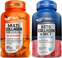 Herbtonics Multi Collagen Gummies Tyyppi 1,2,3,5 & 10 Biotiini hiusten kasvua, ihoa, kynsiä Keto Gummies MCT + Collagen ...