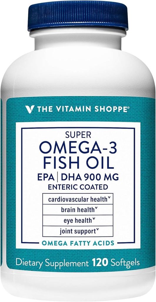 Vitamin Shoppe Omega 3 Fish Oil 1290mg, EPA 735mg & DHA 165mg, Purity Assured, molekylärt destillerad för att stödja kardiovaskulär, gemensam och hjärnhälsa (120 Softgels)