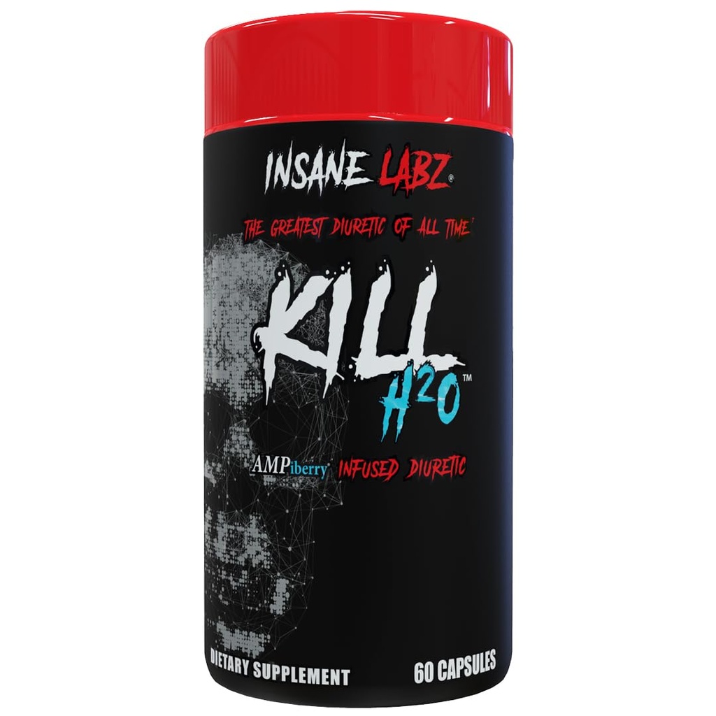 Insane Labz Kill H2O, AMPiberry infusoitu Diureet, vähentää veden säilytystä ja turvotusta helpotusta voikukka juuri ja vihreä teeuute, 20 tarjoilua