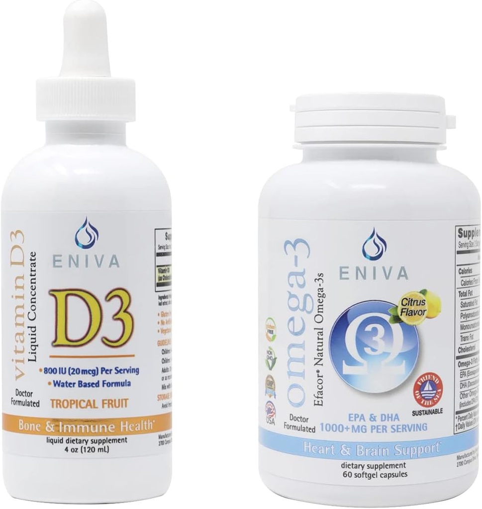 Eniva Omega 3 Premium Fish Oil High EPA/DHA ja nestemäinen D3-vitamiini (120 ml) Tohtori suunniteltu nopeaan imeytymiseen