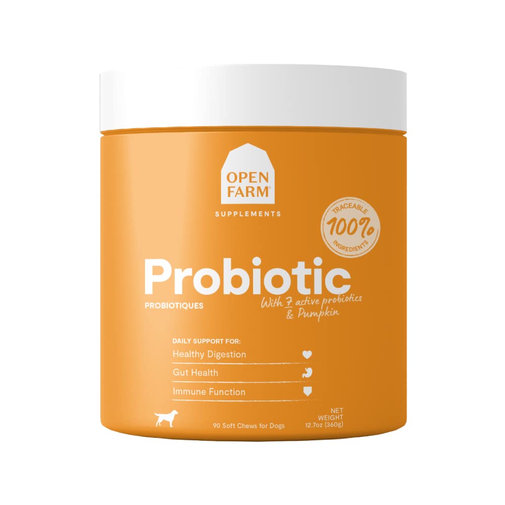 Open Farm Probiootti purut, koiran täydentää, koiran vitamiinit, tukee normaalia Flora ja Bowel liikkuvuus Jäljitettäviä ja Vet-hyväksytyt ainesosat, 12.7 oz, 90 Count