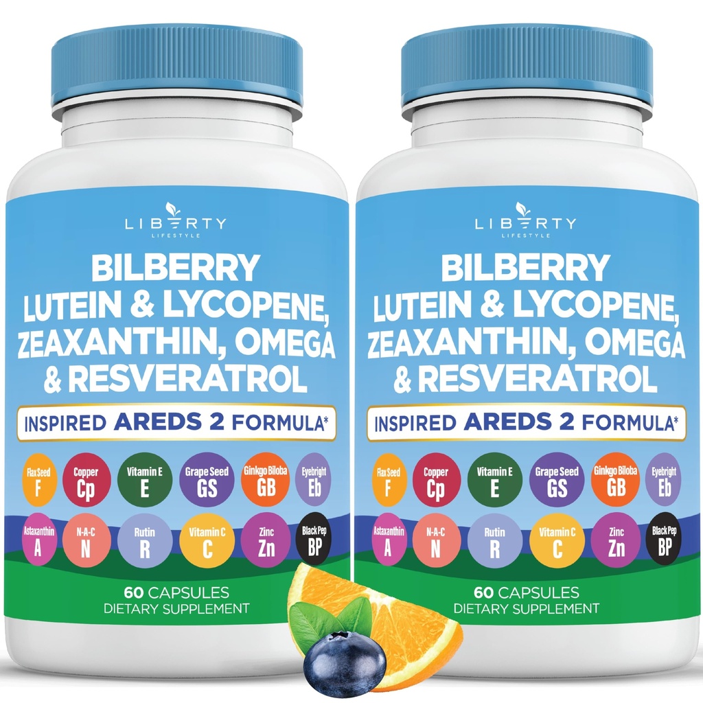 Eye Health Vitaminer med Bilberry, Lutein & Zeaxanthin, Lycopene, Resveratrol, Grape Seed Extract, Flaxseed Astaxanthin- AREDS 2-120 kapslar